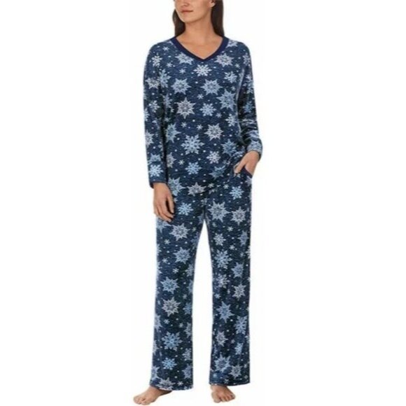 Nautica Womens Snowflake Pajama Set L V-Neck Winter Print - Picture 7 of 10